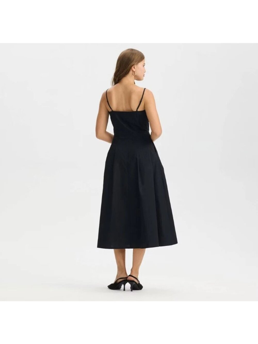 Sleeveless Paneled A-Line Midi Dress Women's Small Black 100% Cotton Fit & Flare - Picture 2 of 6